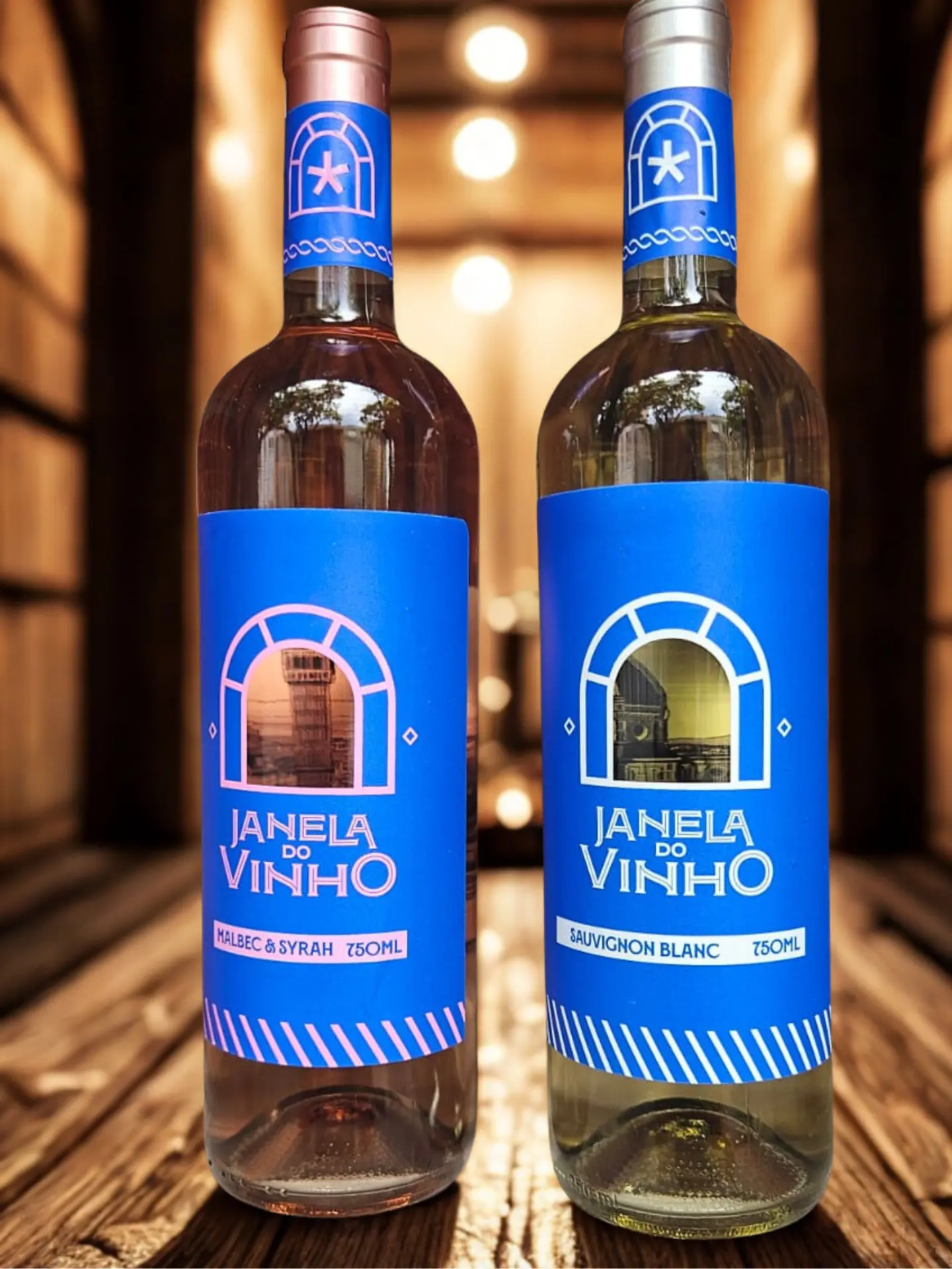 Garrafas da Janela do Vinho — Malbec & Syrah e Sauvignon Blanc